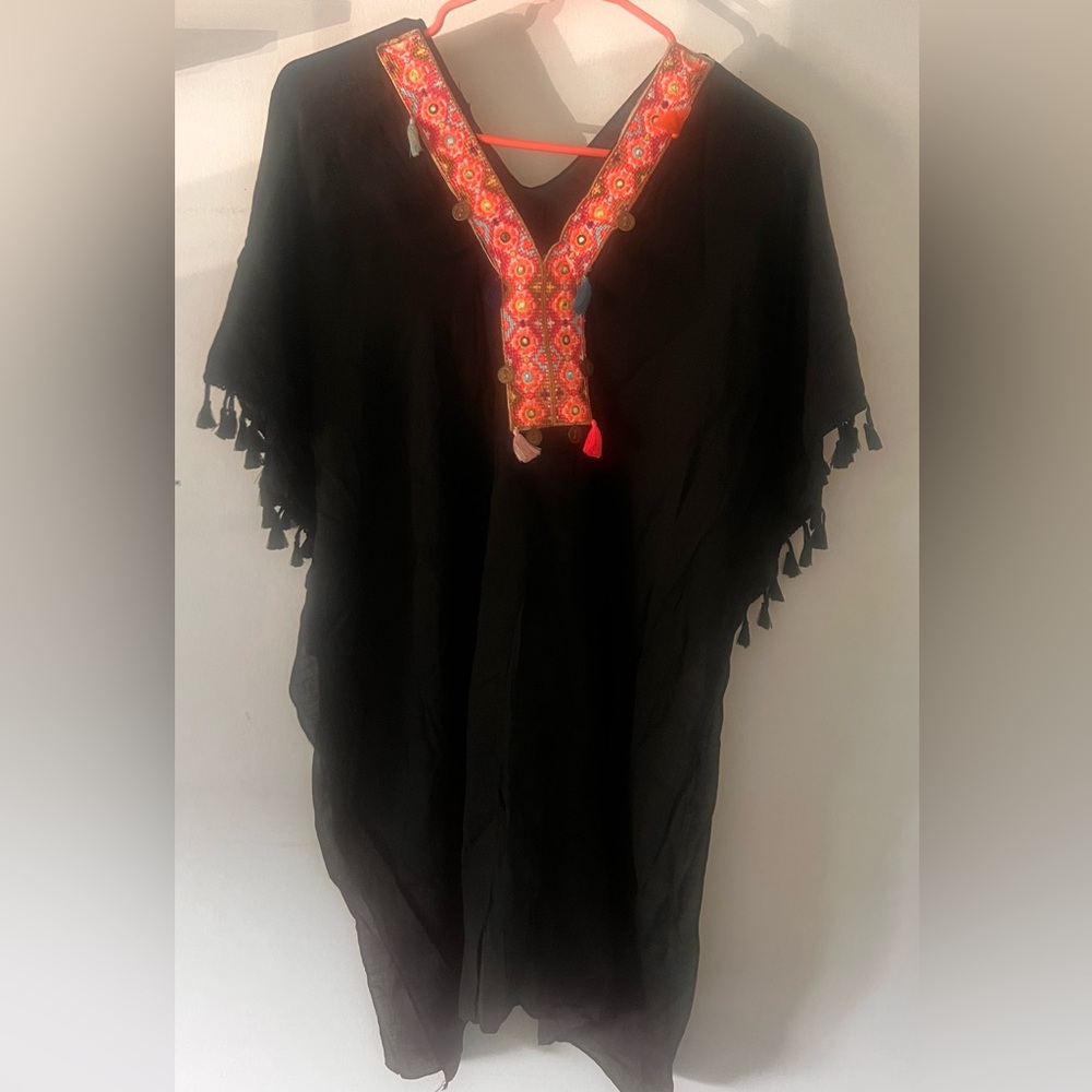 Black Kaftan with Colorful Embroidery